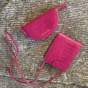 Elizabeth and James Pink Croc-Embossed Wallet and Bag Set